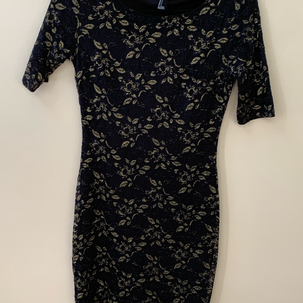 Forever 21 body con gold embroidered black dress - Picture 10 of 10